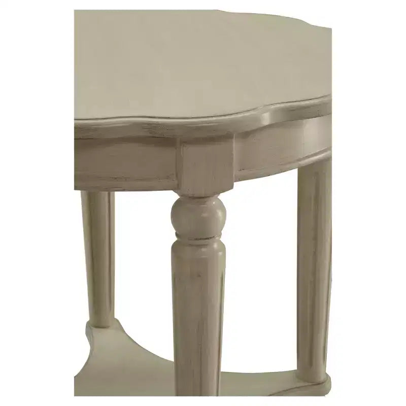 Round Off-White End Table with Bottom Shelf, French Style