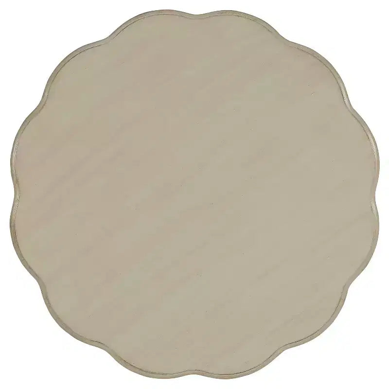 Round Off-White End Table with Bottom Shelf, French Style
