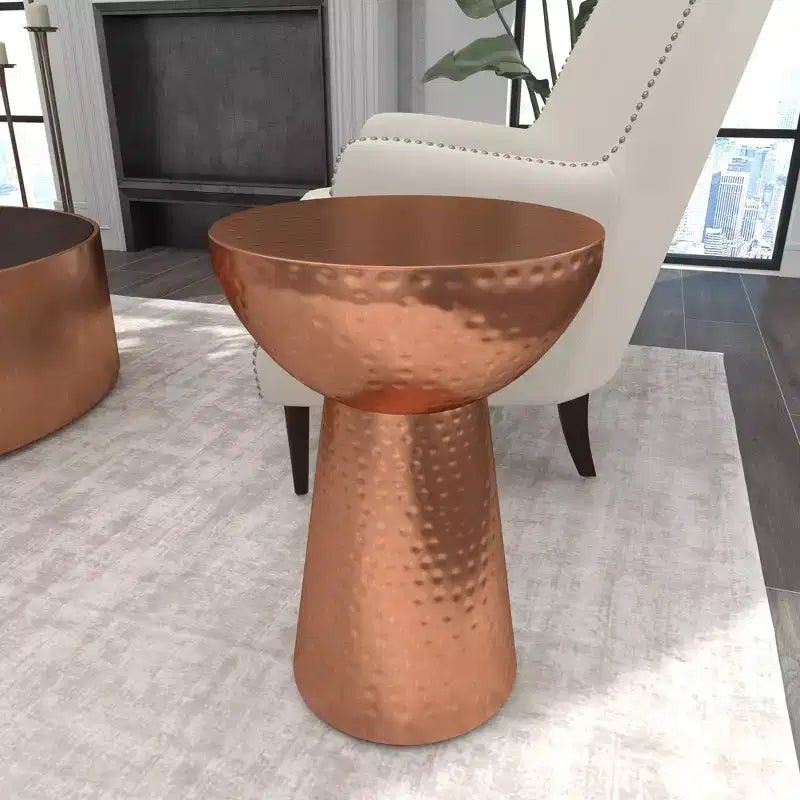 Vintage Iron Drum Accent Table Copper, 14" x 20"