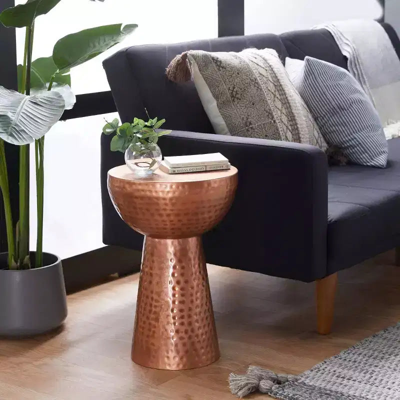 Vintage Iron Drum Accent Table Copper, 14" x 20"