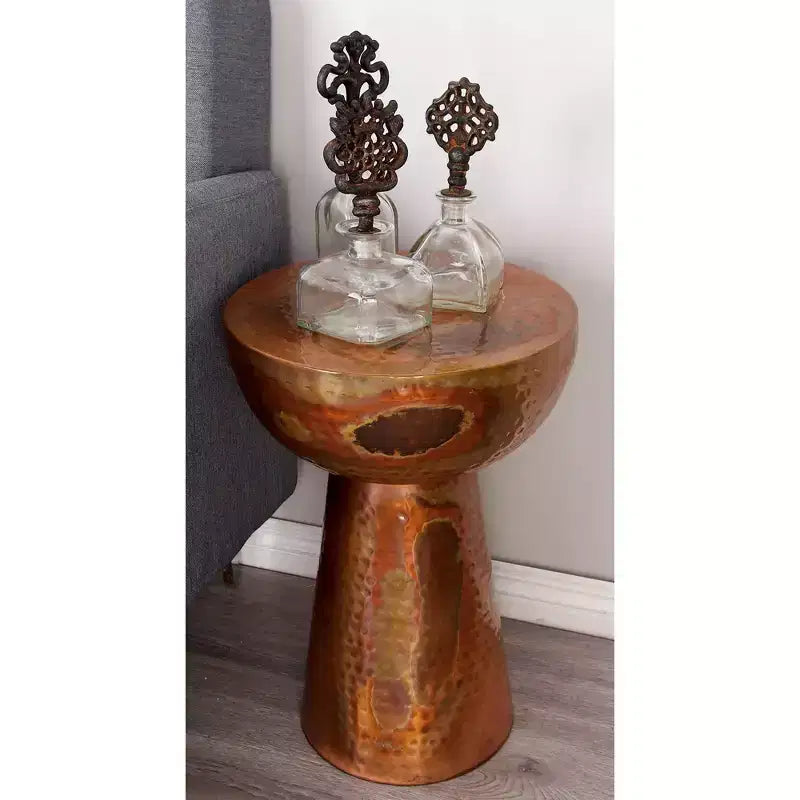 Vintage Iron Drum Accent Table Copper, 14" x 20"