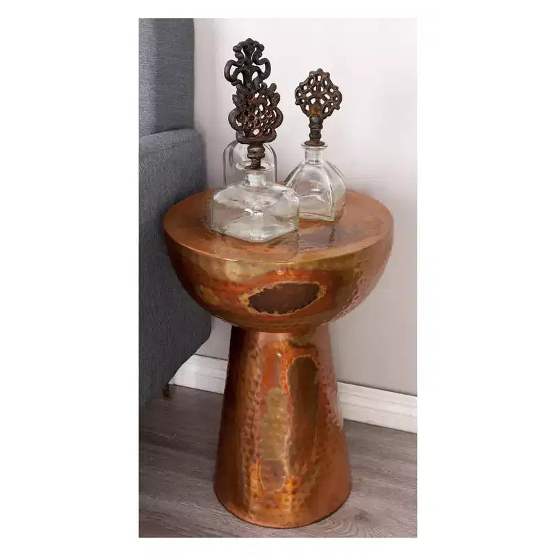 Vintage Iron Drum Accent Table Copper, 14" x 20"