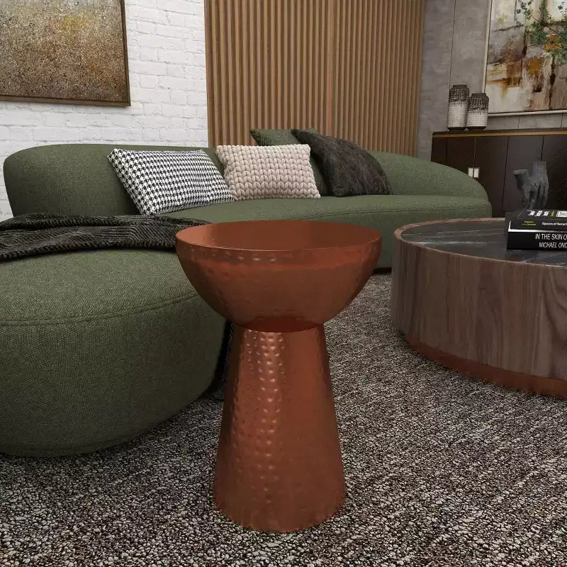 Vintage Iron Drum Accent Table Copper, 14" x 20"