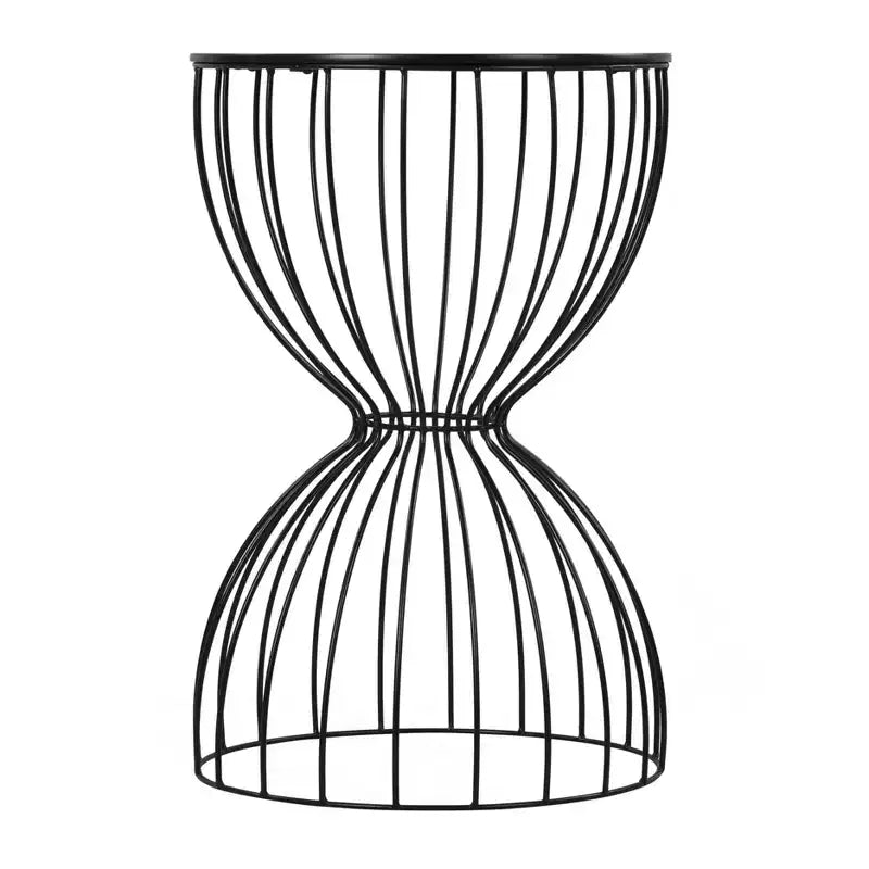 Round Hourglass Side Table Noir Black – Metal Frame, MDF Top, 23.62" Height