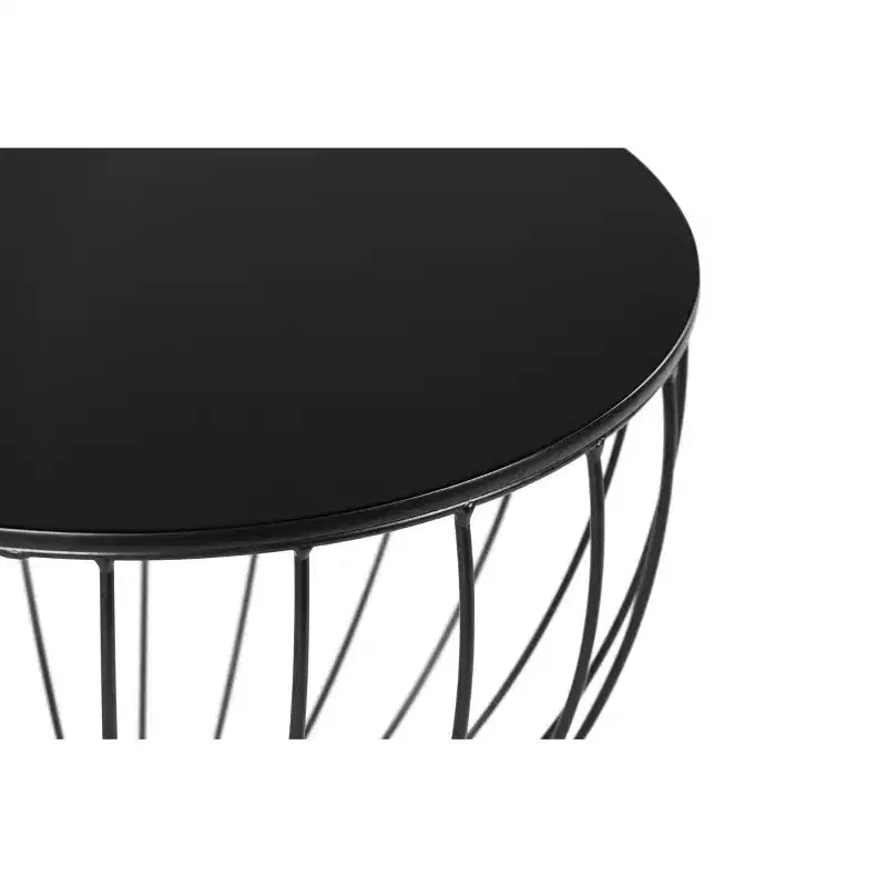 Round Hourglass Side Table Noir Black – Metal Frame, MDF Top, 23.62" Height