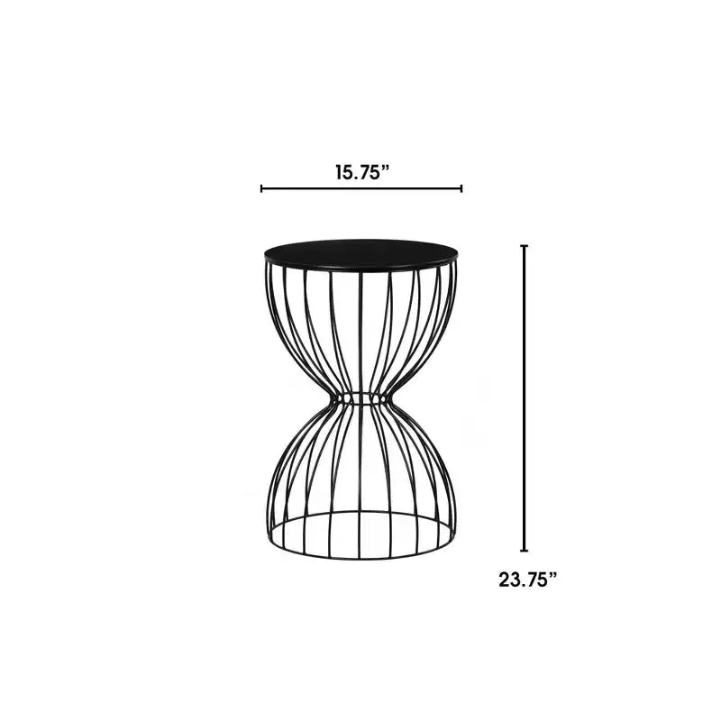 Round Hourglass Side Table Noir Black – Metal Frame, MDF Top, 23.62" Height