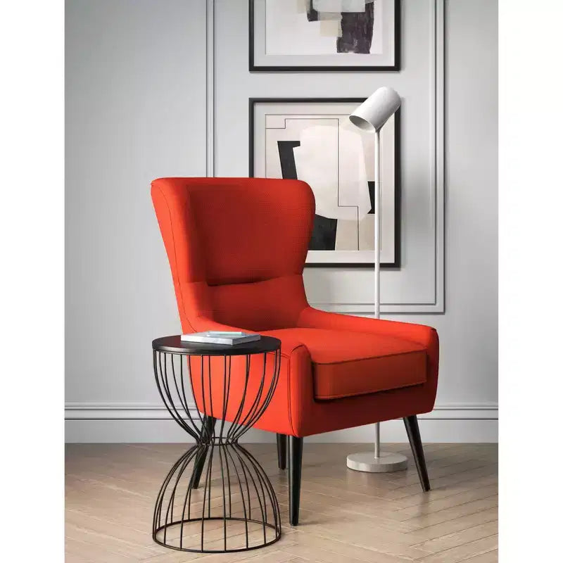 Round Hourglass Side Table Noir Black – Metal Frame, MDF Top, 23.62" Height