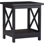 Table d'appoint de ferme moderne noire avec côtés à treillis en X et étagère inférieure