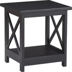 Table d'appoint de ferme moderne noire avec côtés à treillis en X et étagère inférieure
