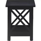 Table d'appoint de ferme moderne noire avec côtés à treillis en X et étagère inférieure