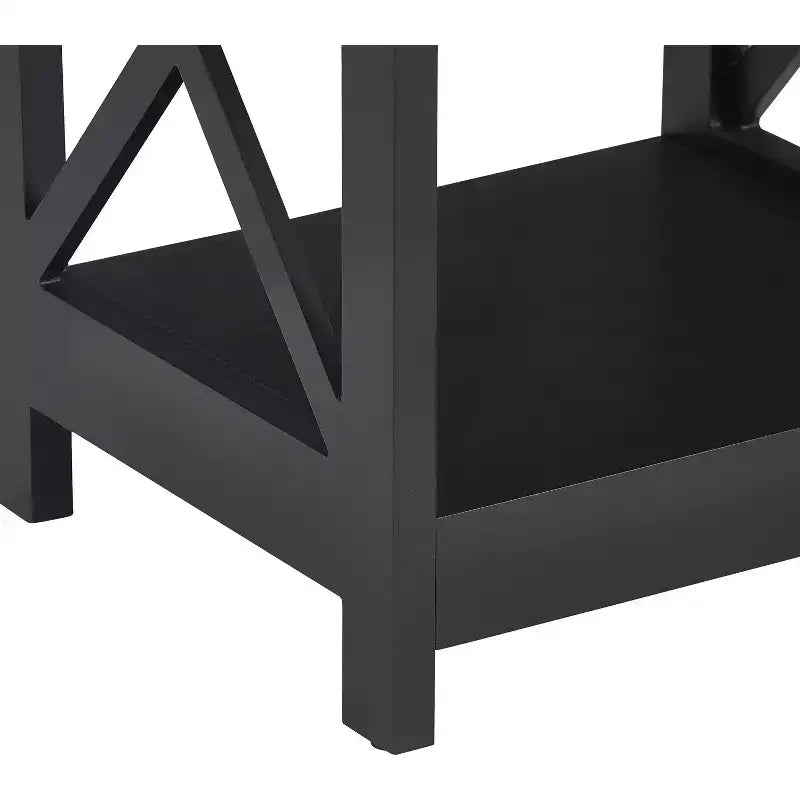 Modern Farmhouse Side Table Black with X-Lattice Sides and Bottom Shelf