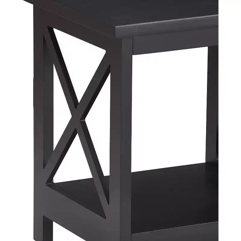 Modern Farmhouse Side Table Black with X-Lattice Sides and Bottom Shelf
