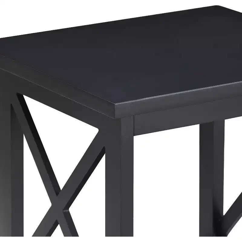 Modern Farmhouse Side Table Black with X-Lattice Sides and Bottom Shelf