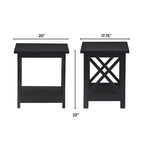 Table d'appoint de ferme moderne noire avec côtés à treillis en X et étagère inférieure