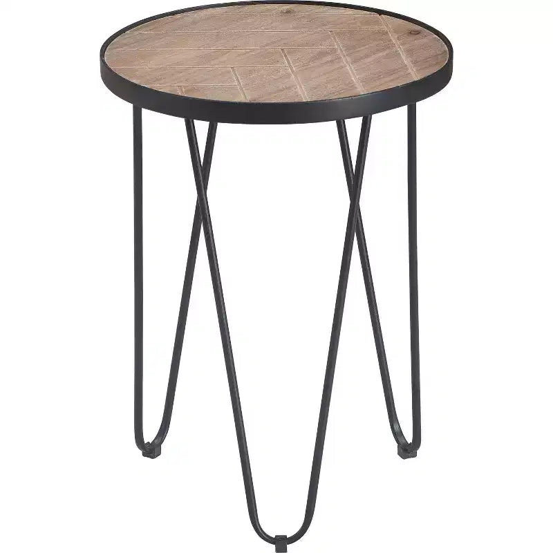 Farmhouse Round Side Table, Brown/Black