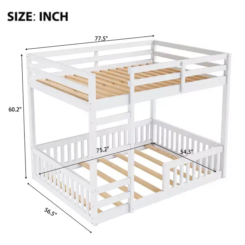 Lit superposé double en bois avec échelle et barrières de sécurité, lit superposé double bas avec support à lattes