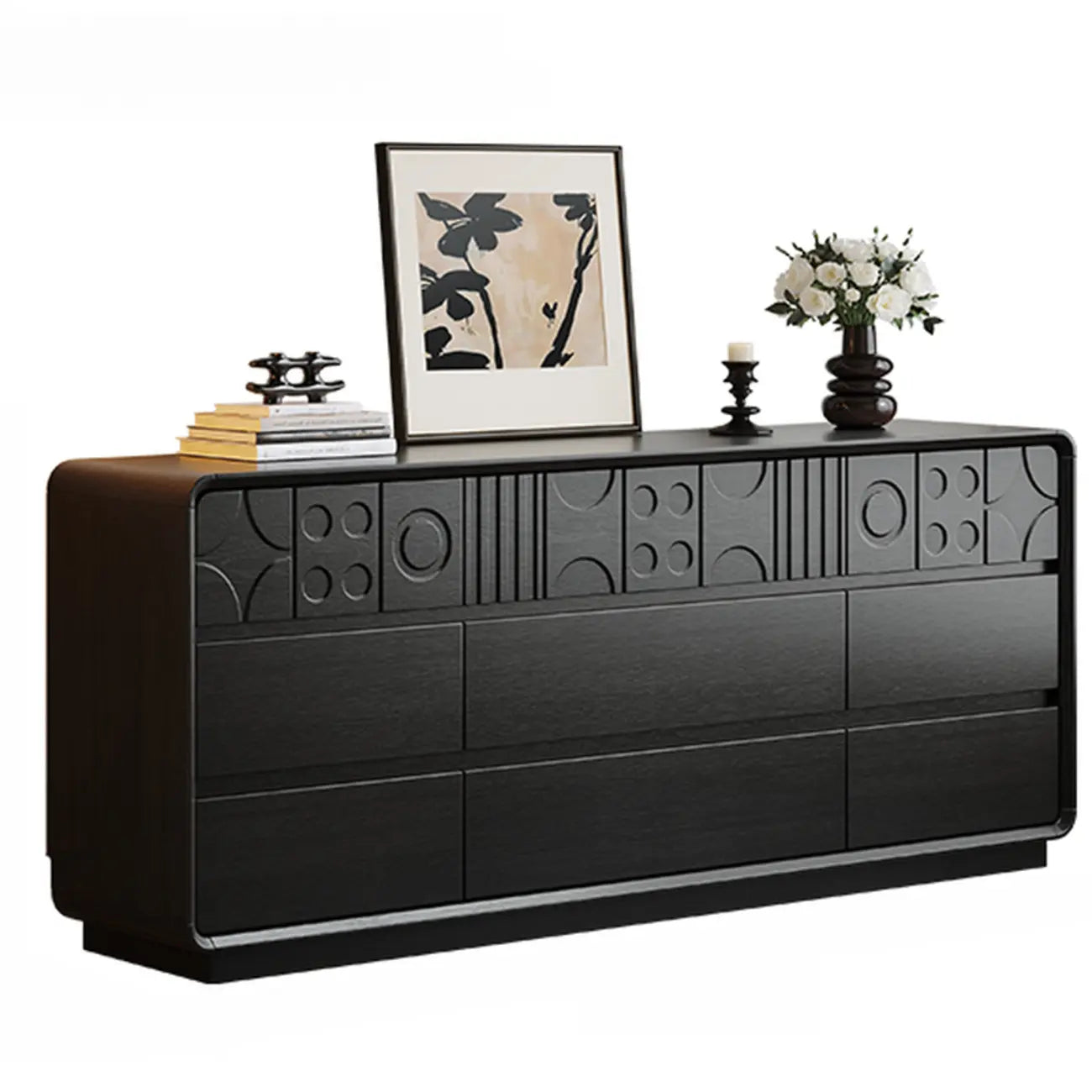 Commode en bois d'inspiration Art déco avec sculptures géométriques