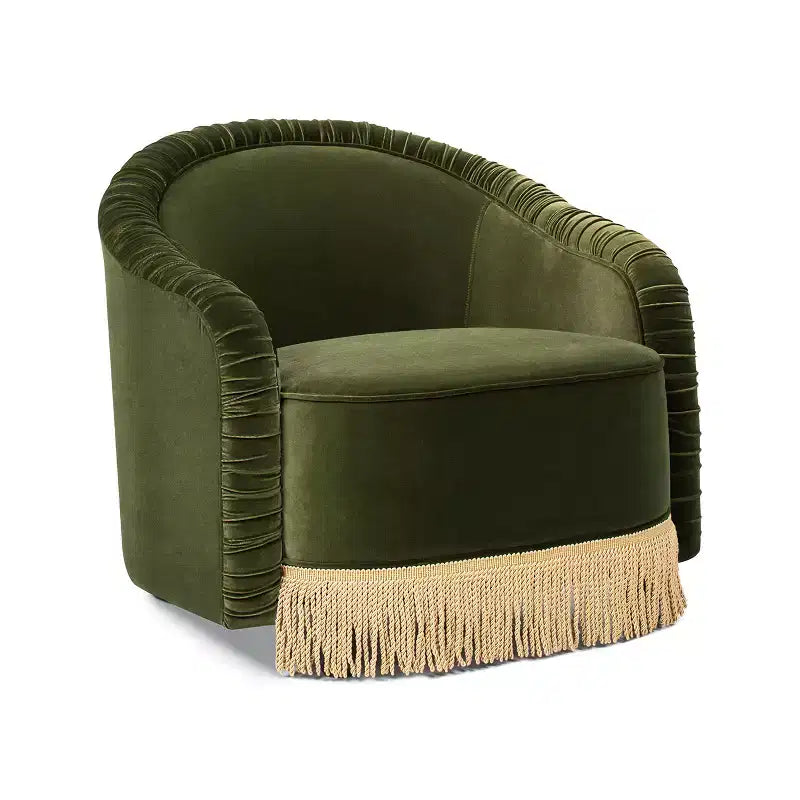 Jennifer Taylor Home Serena fauteuil d'appoint avec dossier capitonné et franges, velours performant vert olive, 80 cm