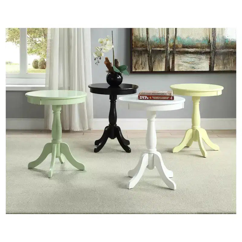 Round Cottage Style Pedestal Side Table Black