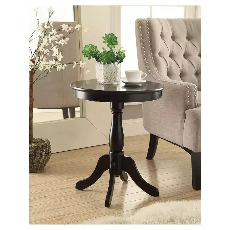 Round Cottage Style Pedestal Side Table Black