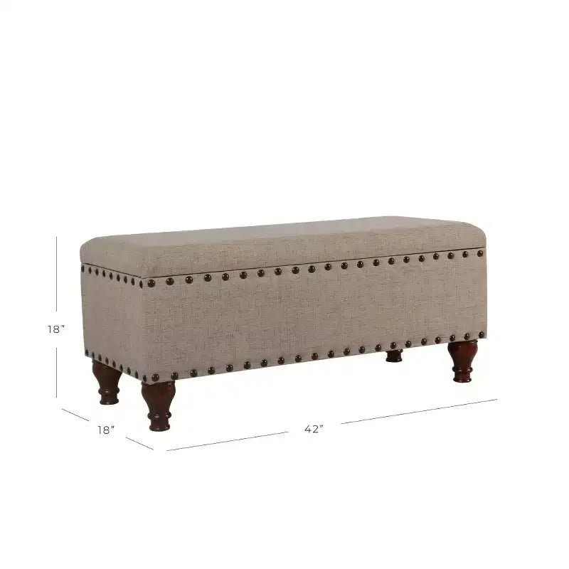 Large Storage Bench with Nailhead Trim, Linen Fabric