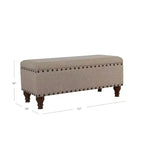 Grand banc de rangement avec clous décoratifs, tissu en lin