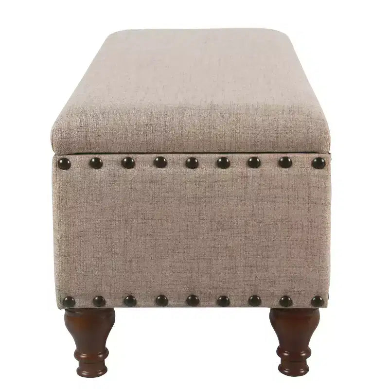 Large Storage Bench with Nailhead Trim, Linen Fabric