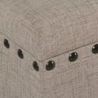 Grand banc de rangement avec clous décoratifs, tissu en lin