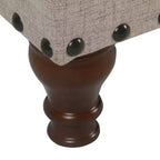 Grand banc de rangement avec clous décoratifs, tissu en lin