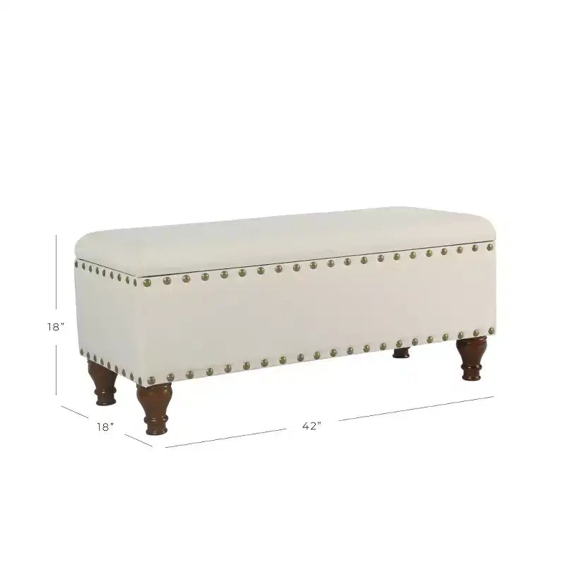 Large Storage Bench with Nailhead Trim, Linen Fabric