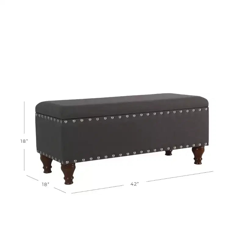 Large Storage Bench with Nailhead Trim, Linen Fabric