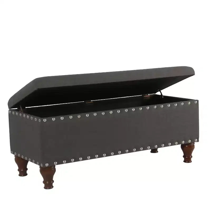 Large Storage Bench with Nailhead Trim, Linen Fabric