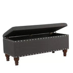Grand banc de rangement avec clous décoratifs, tissu en lin