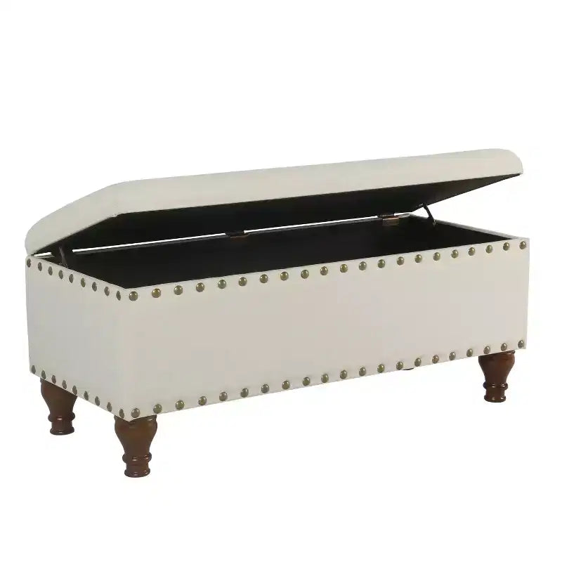 Large Storage Bench with Nailhead Trim, Linen Fabric