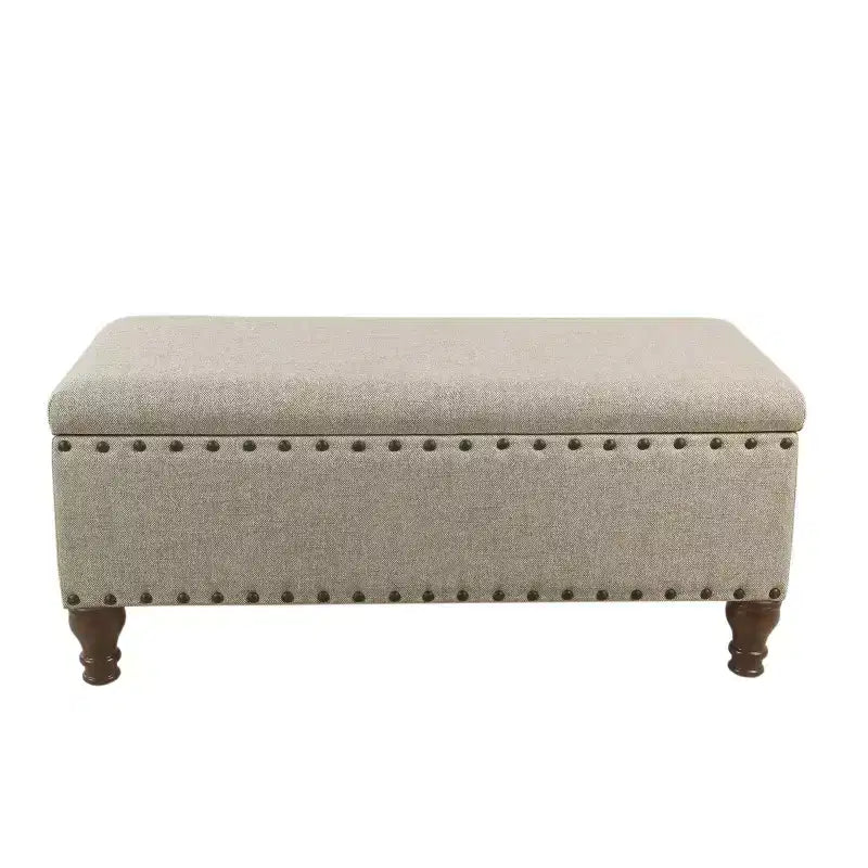 Large Storage Bench with Nailhead Trim, Linen Fabric