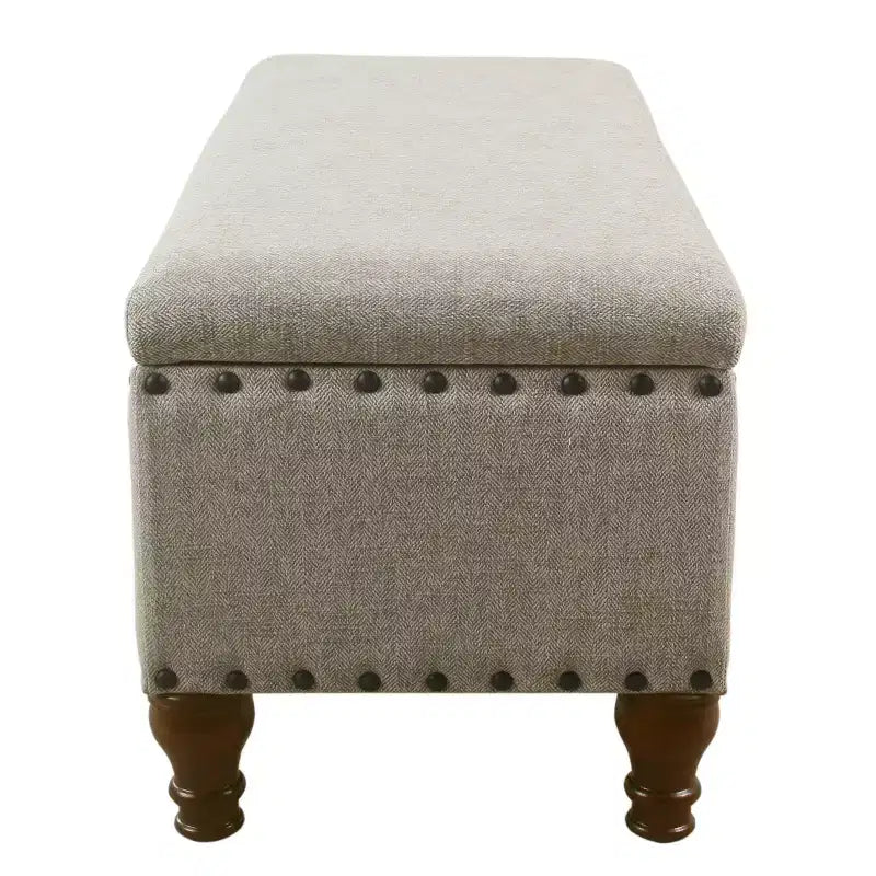 Large Storage Bench with Nailhead Trim, Linen Fabric