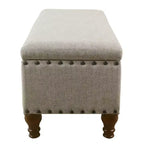 Grand banc de rangement avec clous décoratifs, tissu en lin