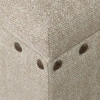 Grand banc de rangement avec clous décoratifs, tissu en lin