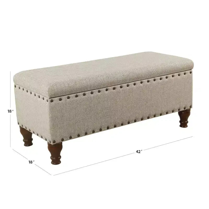 Large Storage Bench with Nailhead Trim, Linen Fabric