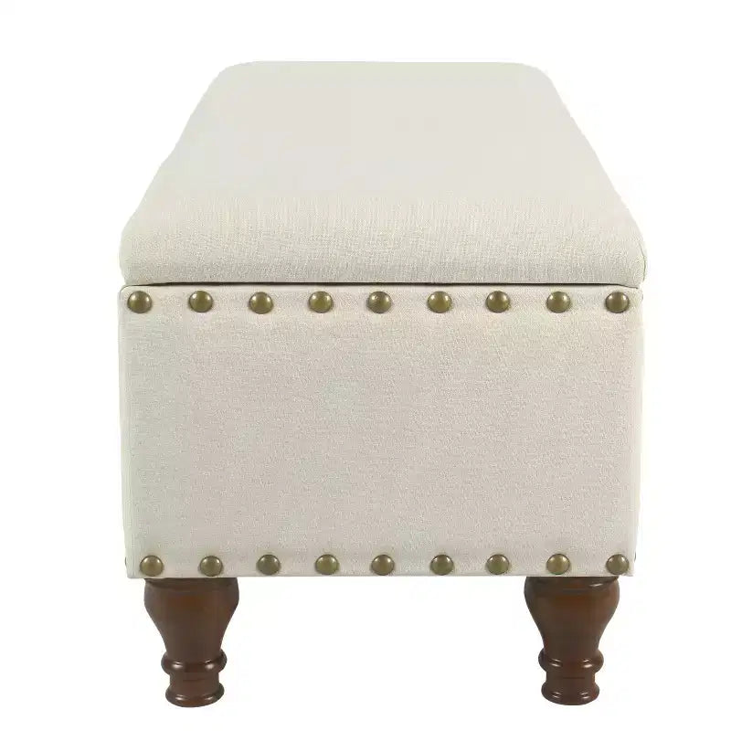 Large Storage Bench with Nailhead Trim, Linen Fabric