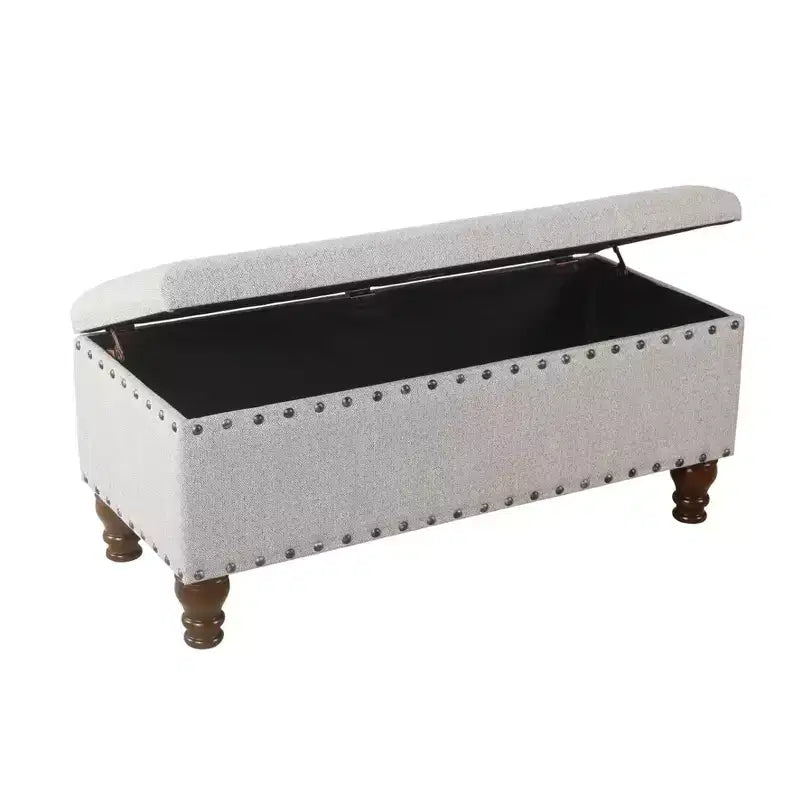 Large Storage Bench with Nailhead Trim, Linen Fabric