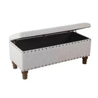 Grand banc de rangement avec clous décoratifs, tissu en lin