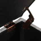 Grand banc de rangement avec clous décoratifs, tissu en lin