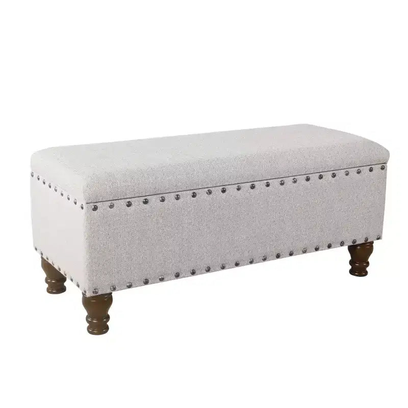 Large Storage Bench with Nailhead Trim, Linen Fabric