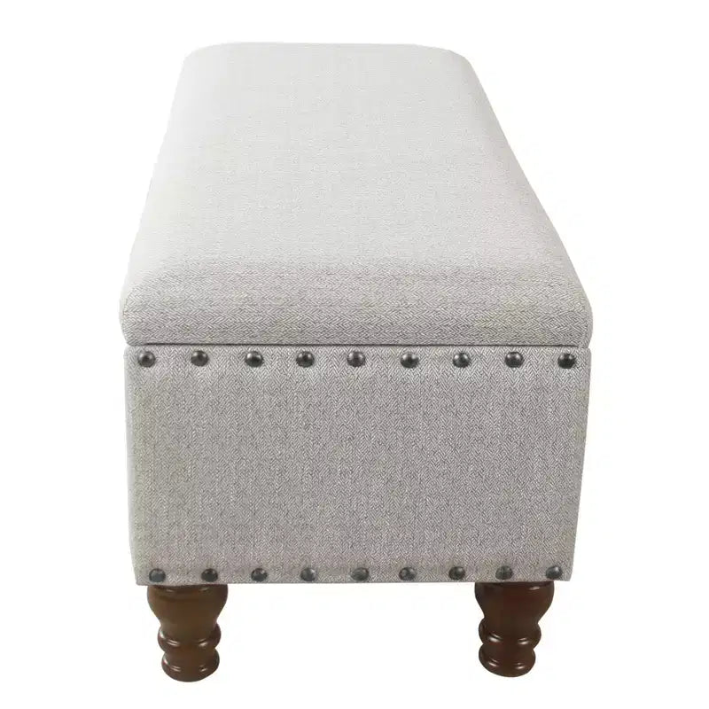 Large Storage Bench with Nailhead Trim, Linen Fabric