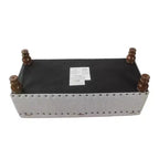 Grand banc de rangement avec clous décoratifs, tissu en lin