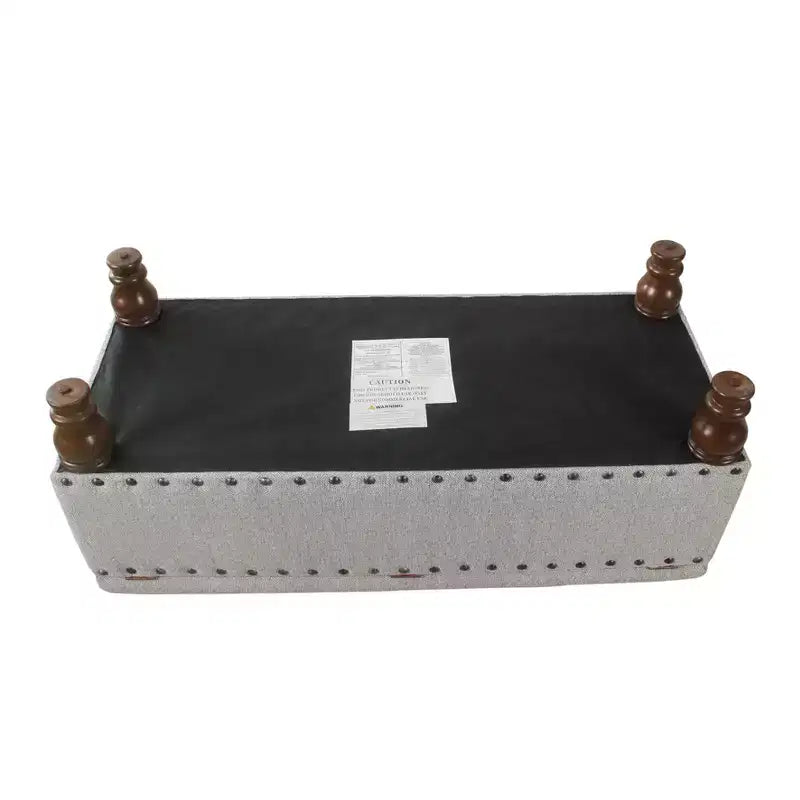 Large Storage Bench with Nailhead Trim, Linen Fabric