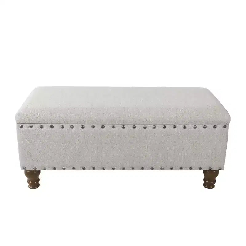 Large Storage Bench with Nailhead Trim, Linen Fabric