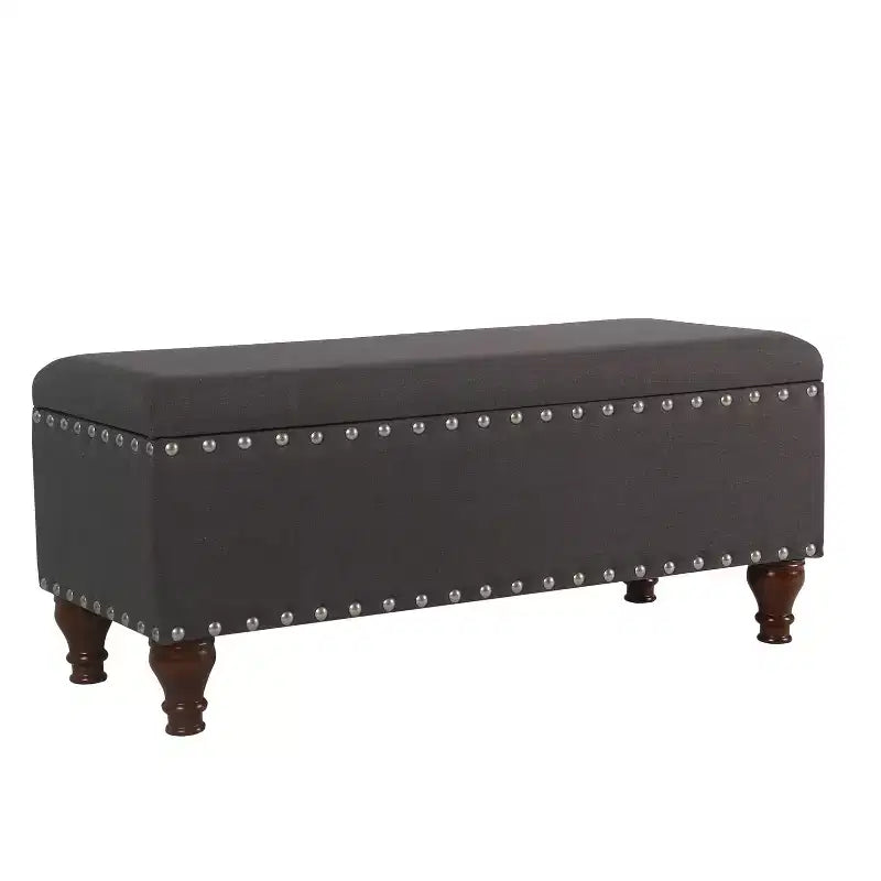 Large Storage Bench with Nailhead Trim, Linen Fabric