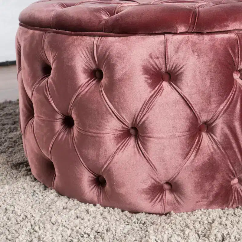 Round Velvet Diamond Tufted Ottoman